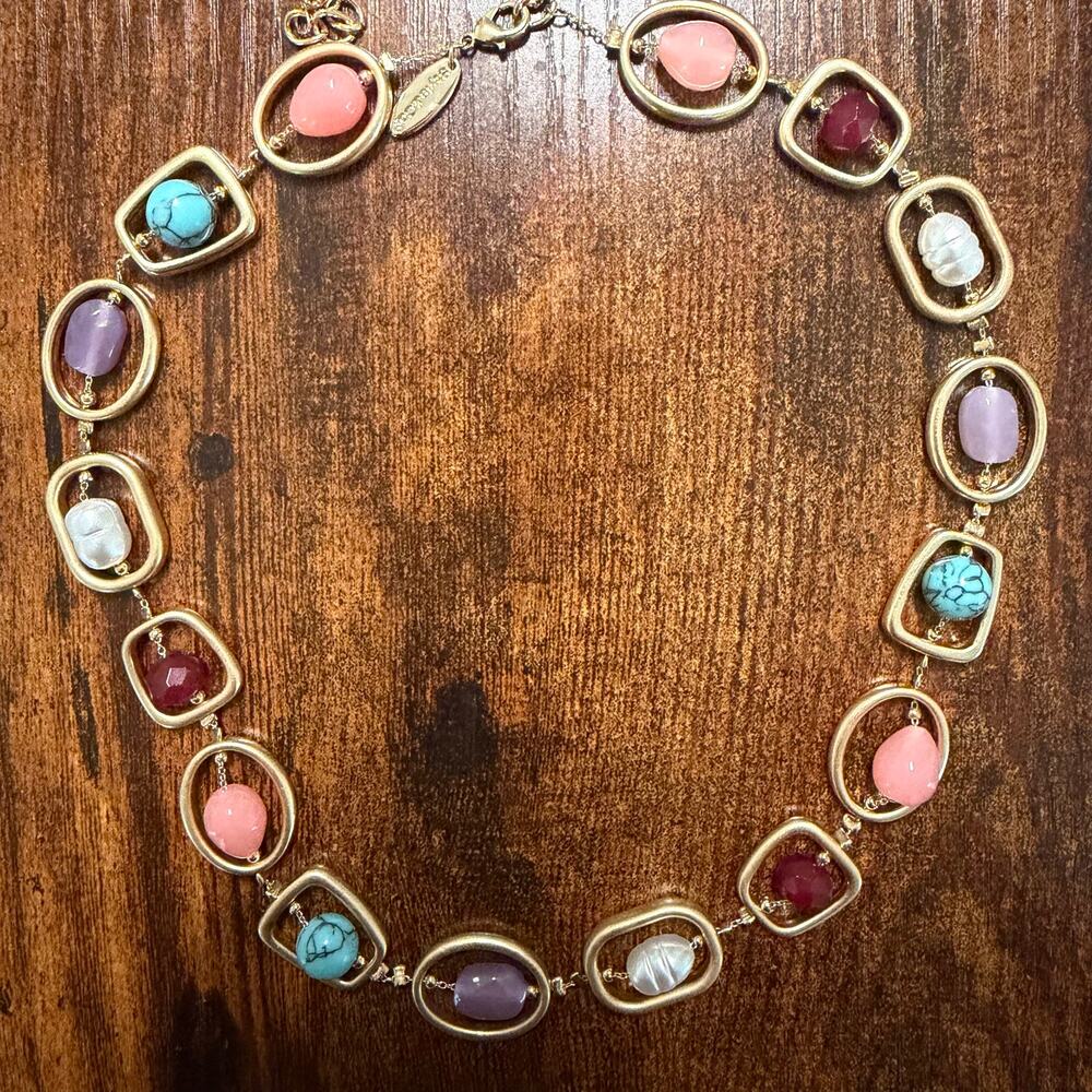 Style & Co Gold-Tone Mixed Stone Orbital Collar Necklace